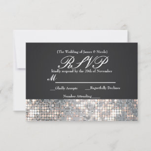 Sparkle Sequins Glamour Black Wedding RSVP Card