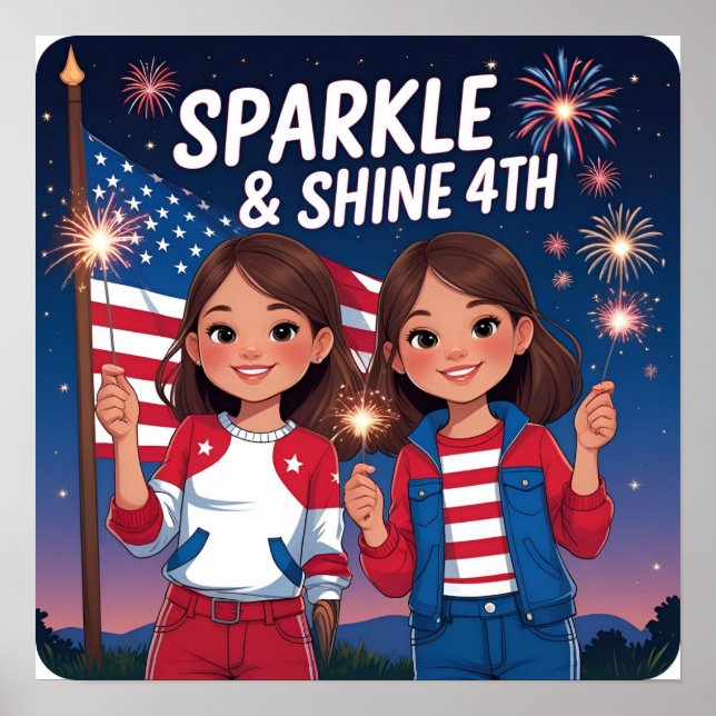 Sparkle & Shine 4th Kids Poster Print (Front)