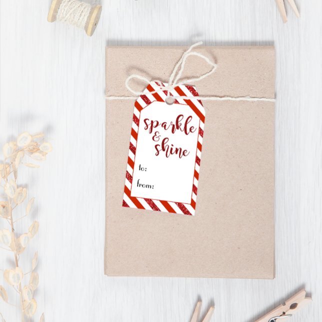 Sparkle & Shine Red Glitter Stripes Christmas Gift Tags (Creator Uploaded)
