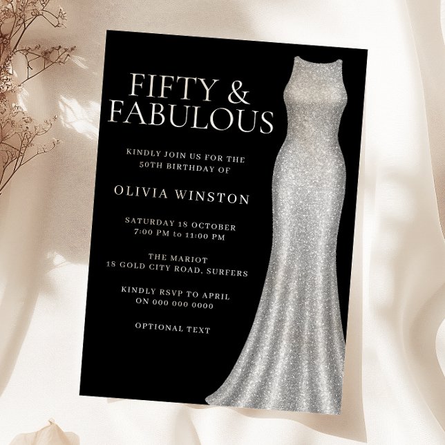 Sparkle Silver Dress Black 50th Birthday Party Invitation (Creator Uploaded)