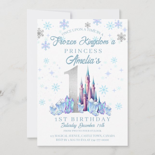 Sparkle Silver Frozen Kingdom Castle 1st Birthday  Invitation (Front)