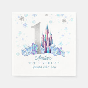 Sparkle Silver Frozen Kingdom Castle 1st Birthday  Napkin