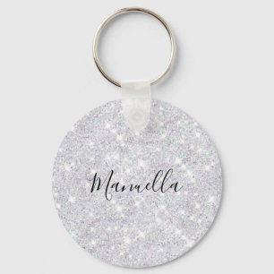 Sparkle Silver Glitter Custom Name Key Ring