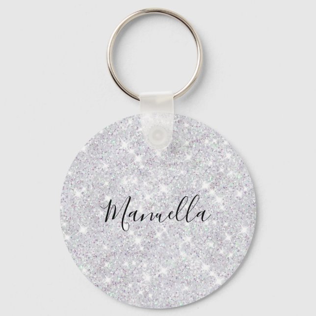 Sparkle Silver Glitter Custom Name Key Ring (Front)