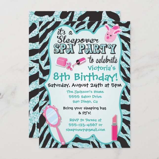 Sparkle Sleepover Spa Birthday Party Invitations (Front/Back)