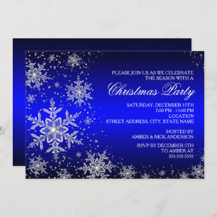 Sparkle Snowflake Blue Christmas Party Invite