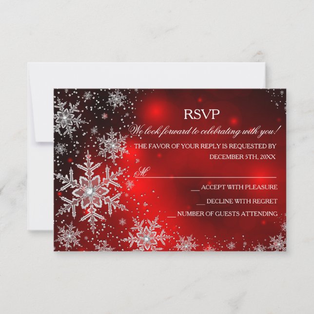 Sparkle Snowflake Red Christmas Party RSVP Card (Front)