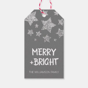Sparkle Star Merry bright Christmas Holiday silver Gift Tags