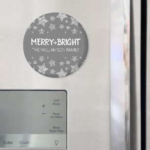 Sparkle Star Merry bright Christmas silver grey Magnet