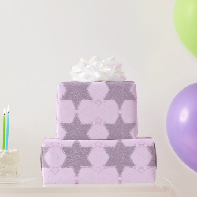 Sparkle Star of David blush bat mitzvah Wrapping Paper (Party Gifts)