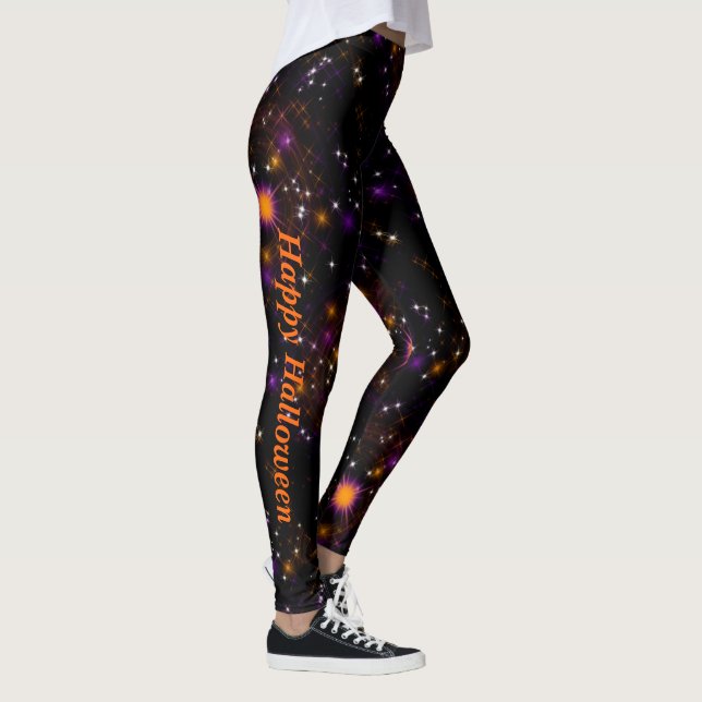 Sparkle Star Sky Halloween Orange and Purple Leggings (Right)
