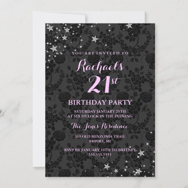 Sparkle Stars 21st Birthday Invitation (Front)