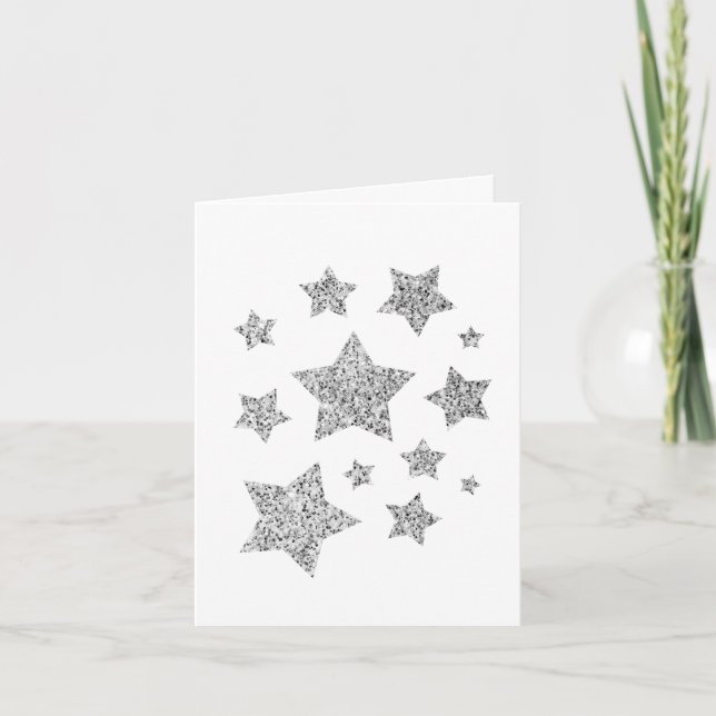 Sparkle Stars Christmas Holiday silver grey Card (Front)