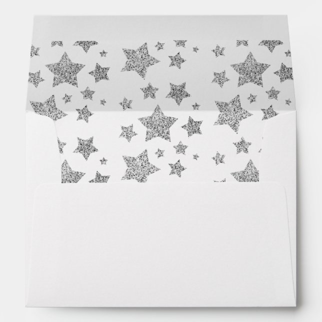 Sparkle Stars Christmas Holiday silver grey Envelope (Back (Bottom))