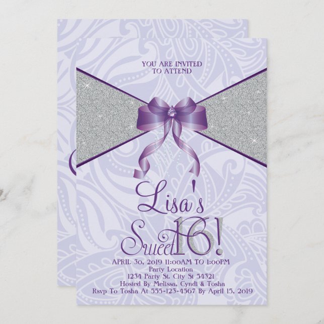 Sparkle Sweet Sixteen, Glitter Invitations (Front/Back)