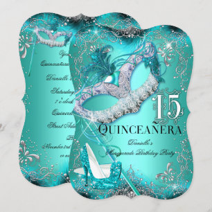 Sparkle Teal Masquerade Quinceanera Birthday Invitation