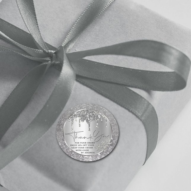 Sparkle Thank You Silver Dripping Glitter Classic  Classic Round Sticker (Creator Uploaded)