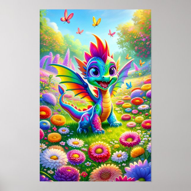 Sparkle, the happy dragon child in the flower sea poster (Front)