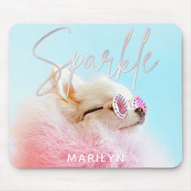 Sparkle The Tiny Chi | Dog Lover Personalised Glam Mouse Pad (Front)