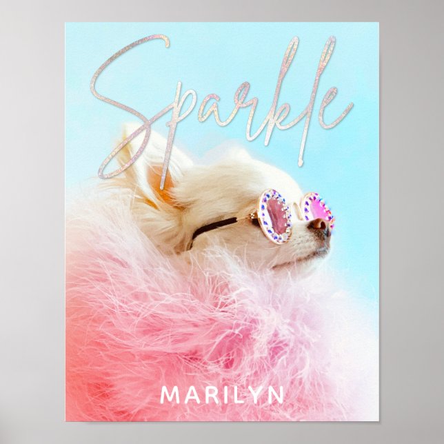 Sparkle The Tiny Chi | Dog Lover Personalised Glam Poster (Front)