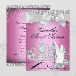 Sparkle Tiara Heels Pink Sweet 16 Invitation