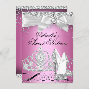Sparkle Tiara Heels Pink Sweet 16 Invitation