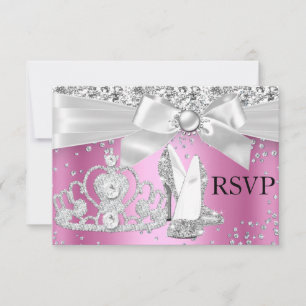 Sparkle Tiara Heels Pink Sweet 16 RSVP Card