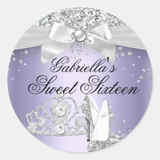Sparkle Tiara & Heels Purple Sweet 16 Sticker (Front)