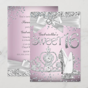 Sparkle Tiara & Heels Sweet 16 Invite Light Pink