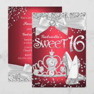 Sparkle Tiara Heels Sweet 16 Invite Red