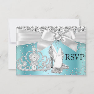 Sparkle Tiara Heels Teal Sweet 16 RSVP Card