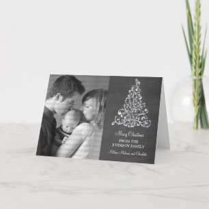 Sparkle Tree Chalkboard Holiday Card, Grey Card