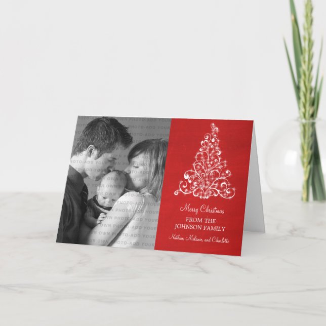 Sparkle Tree Chalkboard Holiday Card, Red Card (Front)