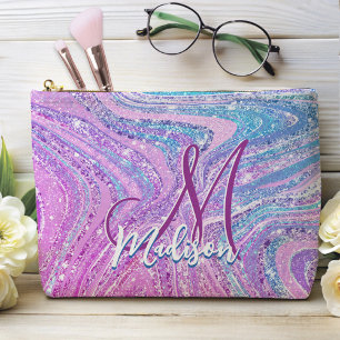 Sparkle unicorn rainbow girly marble art  accessory pouch
