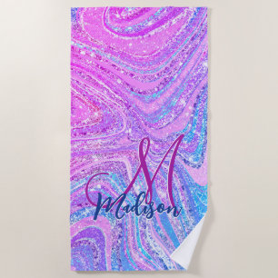 Sparkle unicorn rainbow girly marble art beach towel