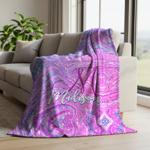 Sparkle unicorn rainbow girly marble art fleece blanket