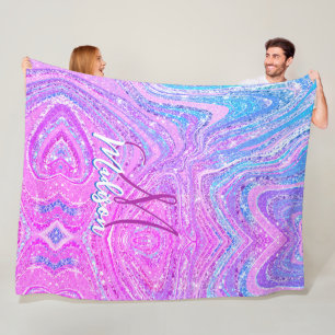Sparkle unicorn rainbow girly marble art fleece blanket