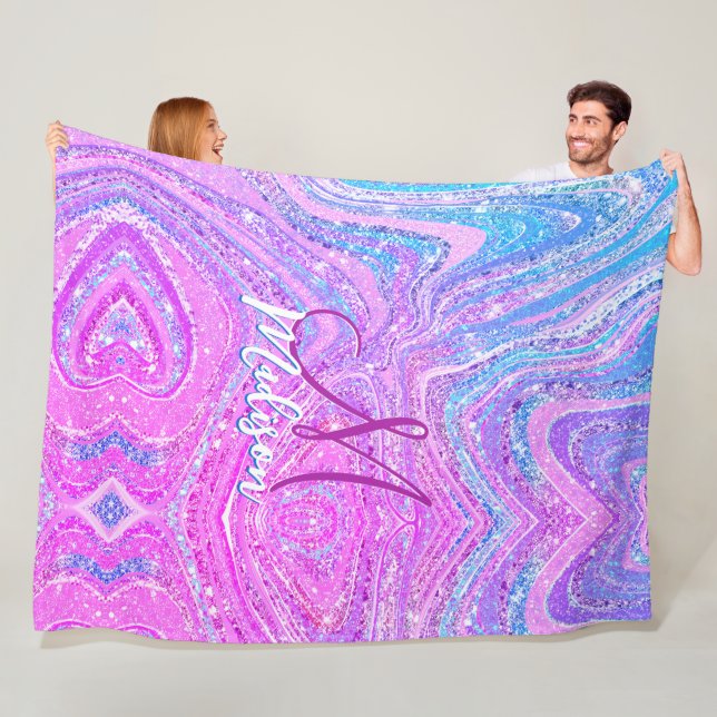 Sparkle unicorn rainbow girly marble art  fleece blanket (In Situ)