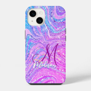 Sparkle unicorn rainbow girly marble art iPhone 14 case