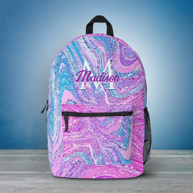 Sparkle unicorn rainbow girly marble art  printed backpack (Creator Uploaded)