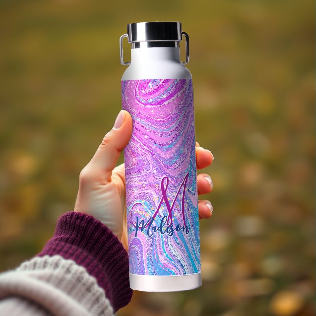 Sparkle unicorn rainbow girly marble art  water bottle (Creator Uploaded)