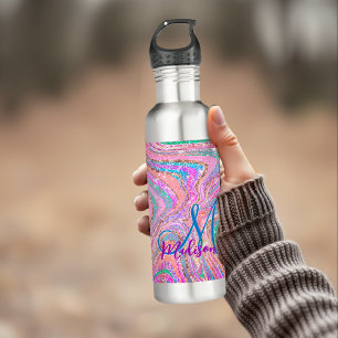 Sparkle unicorn rainbow girly marbling art 710 ml water bottle
