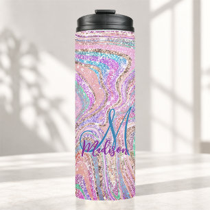 Sparkle unicorn rainbow girly marbling art thermal tumbler