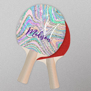 Sparkle unicorn rainbow pink mint marble art ping pong paddle
