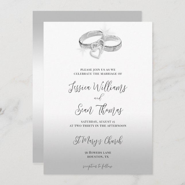 Sparkle Wedding Rings Decoration Wedding Invitation (Front/Back)