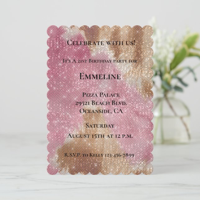 Sparkle Western Pink Cream Gold Cowgirl Cowhide Invitation (Standing Front)