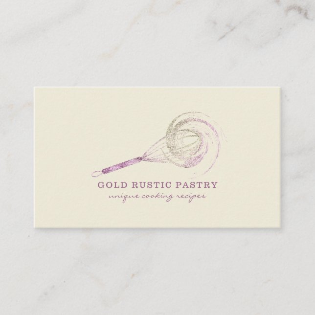 Sparkle Whisk Glitter Rose Gold Bakery ivory Business Card (Front)