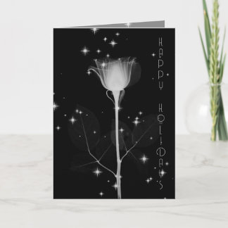 Sparkle X-Ray Flower on Black Happy Holidays Holiday Card