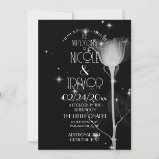 Sparkle X-Ray Flower On Black Wedding Invitation