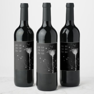 Sparkle X-Ray Flower on Black Wine Label